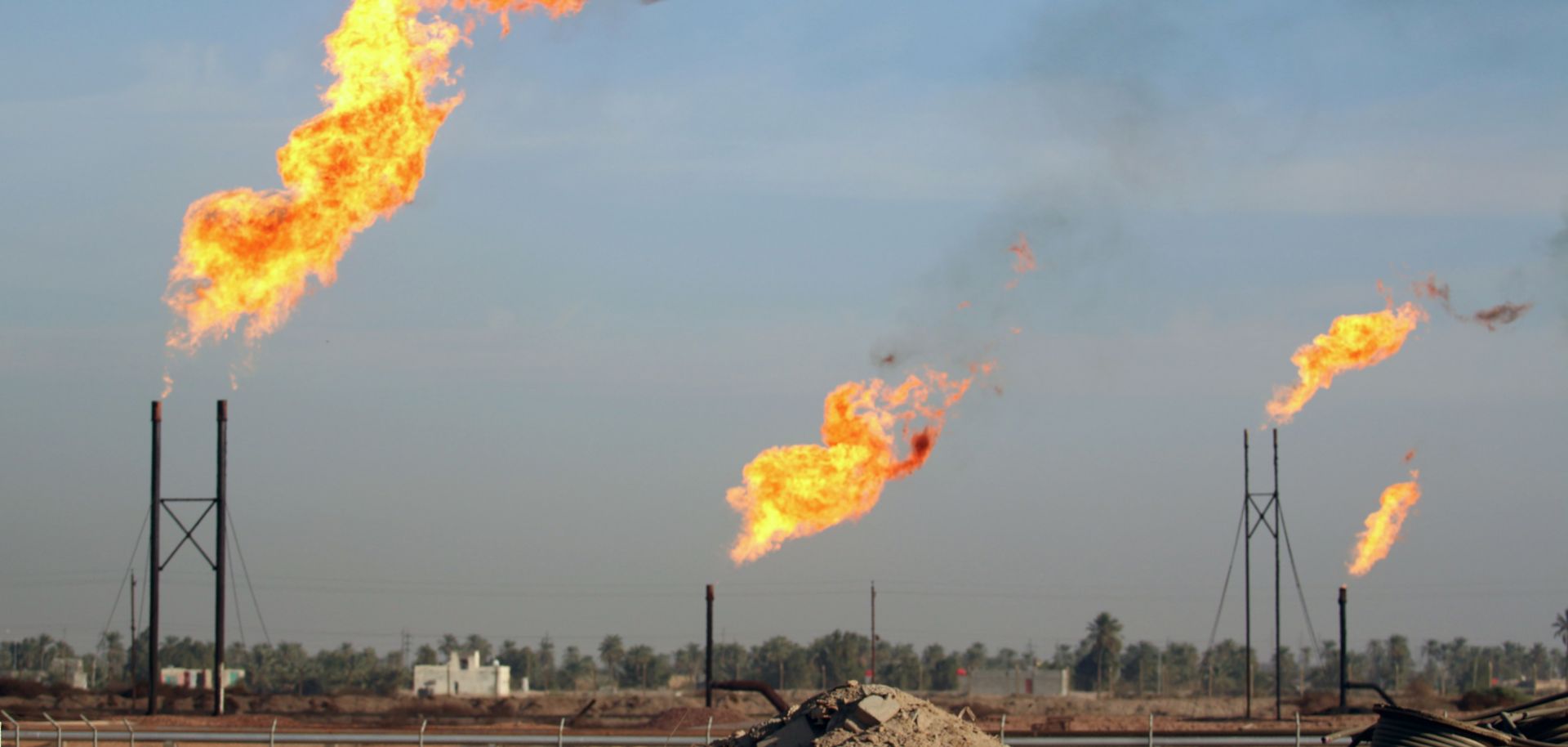 Excess natural gas is burned at the Bin Omar natural gas station near the southern Iraqi port of Basra.