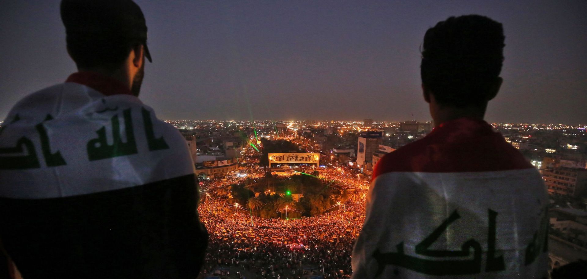 This photo shows Iraqi protesters gathered in Baghdad's Tahrir Square on Oct. 31, 2019.