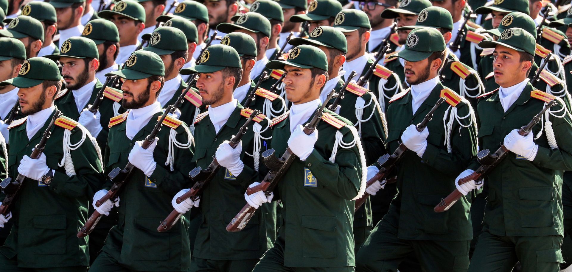 Members of the Islamic Revolutionary Guard Corps are seen on Sept. 22, 2018, in the Iranian capital of Tehran.