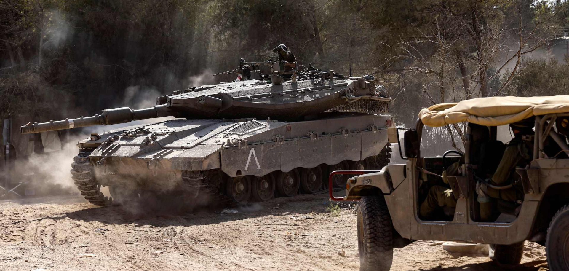 An Israeli tank on Oct. 20, 2023, at Kibbutz Beeri near the Israeli border with the Gaza Strip.
