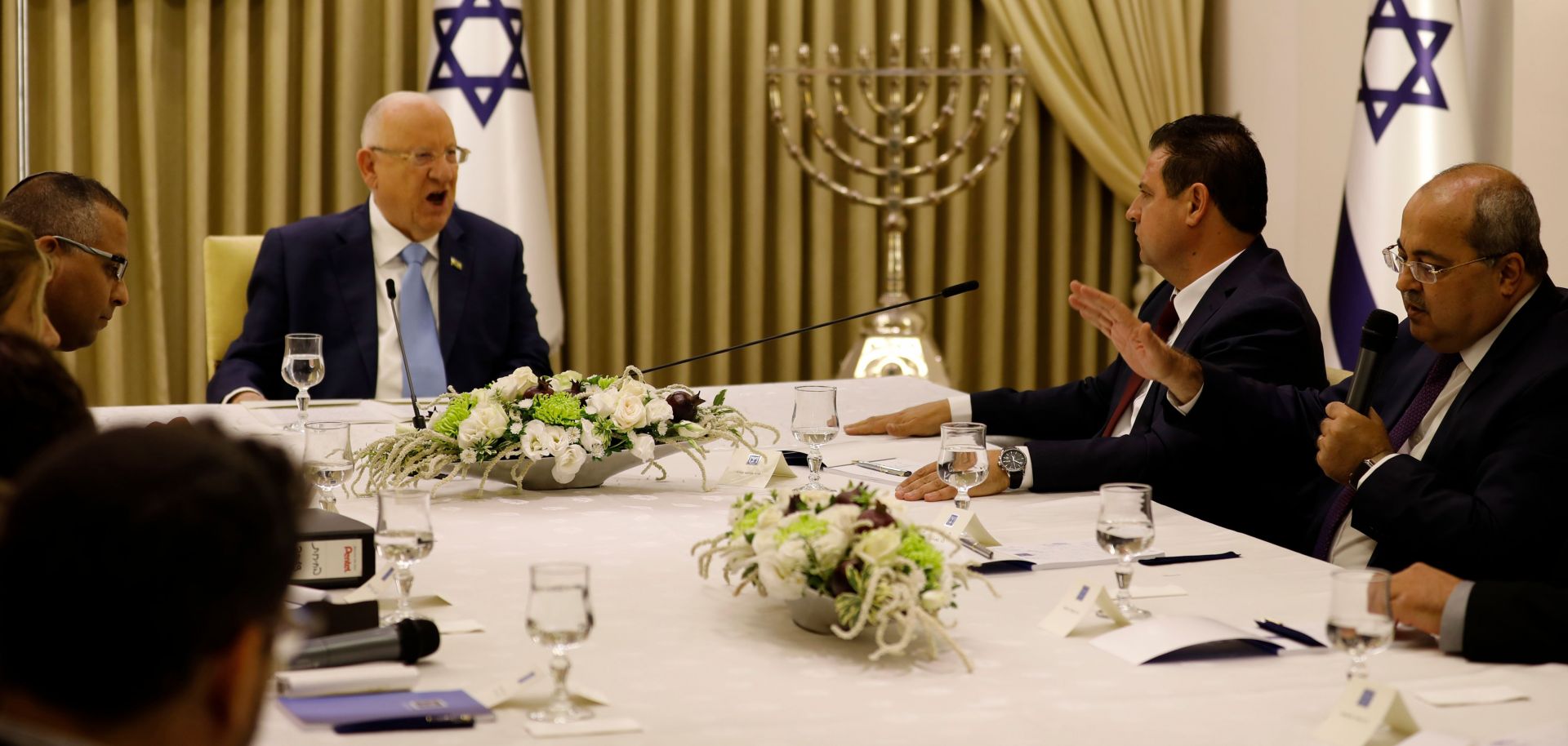 Israeli President Reuven Rivlin meets with members of the Arab-dominated Joint List party in Jerusalem on Sept. 22, 2019.