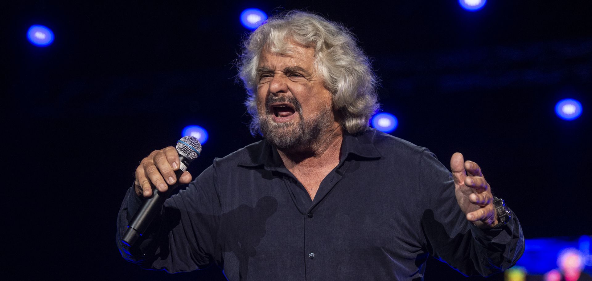 Comic Beppe Grillo, pictured here in Naples on Oct. 12, 2019, is a founder of Italy's anti-establishment 5-Star Movement.