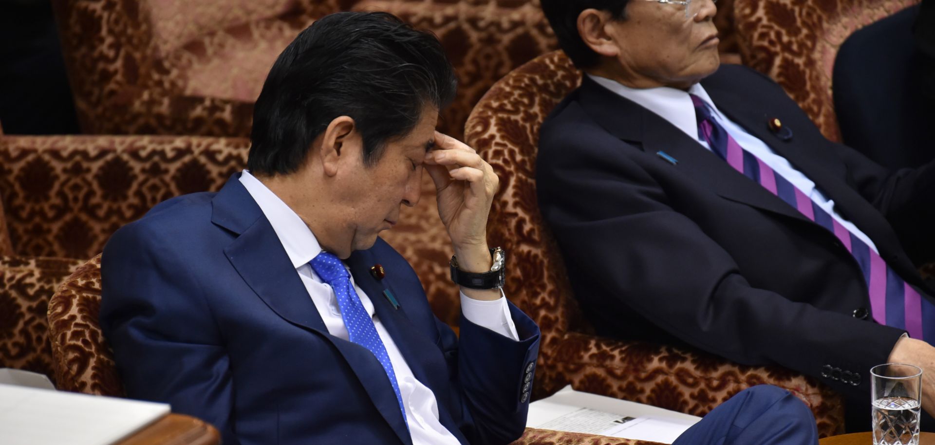 Japanese Prime Minister Shinzo Abe sits in the Japanese parliament, the Diet, on March 24, 2017.