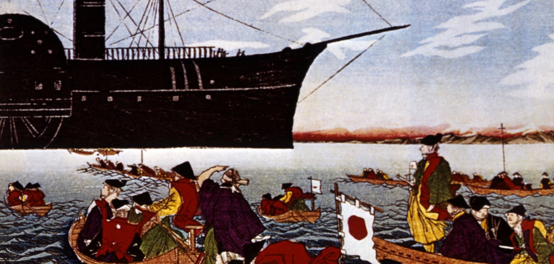 A print depicting U.S. Commodore Matthew Perry arriving in Japan in 1853.