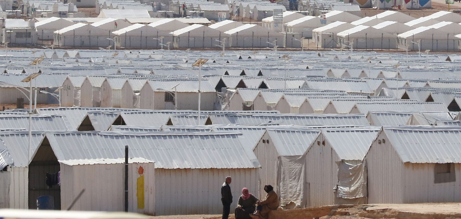 Prefabricated metal homes are seen at the Azraq camp for Syrian refugees in northern Jordan on January 30, 2016.