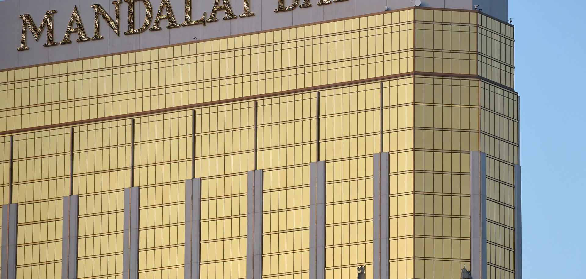 Evidence of the sniper's perch in the form of broken windows on the 32nd floor of the Mandalay Bay hotel and casino in Las Vegas.