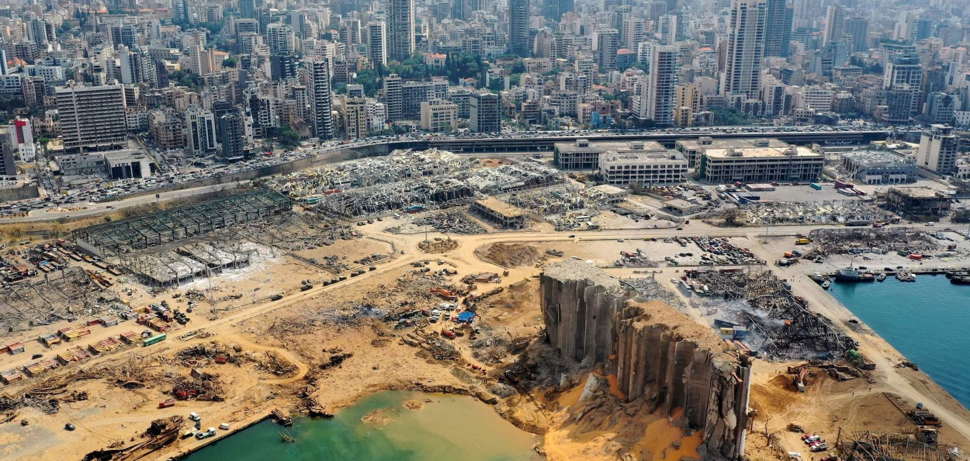 The port of Beirut on Aug. 7, 2020, after a massive blast caused widespread devastation in the Lebanese capital.
