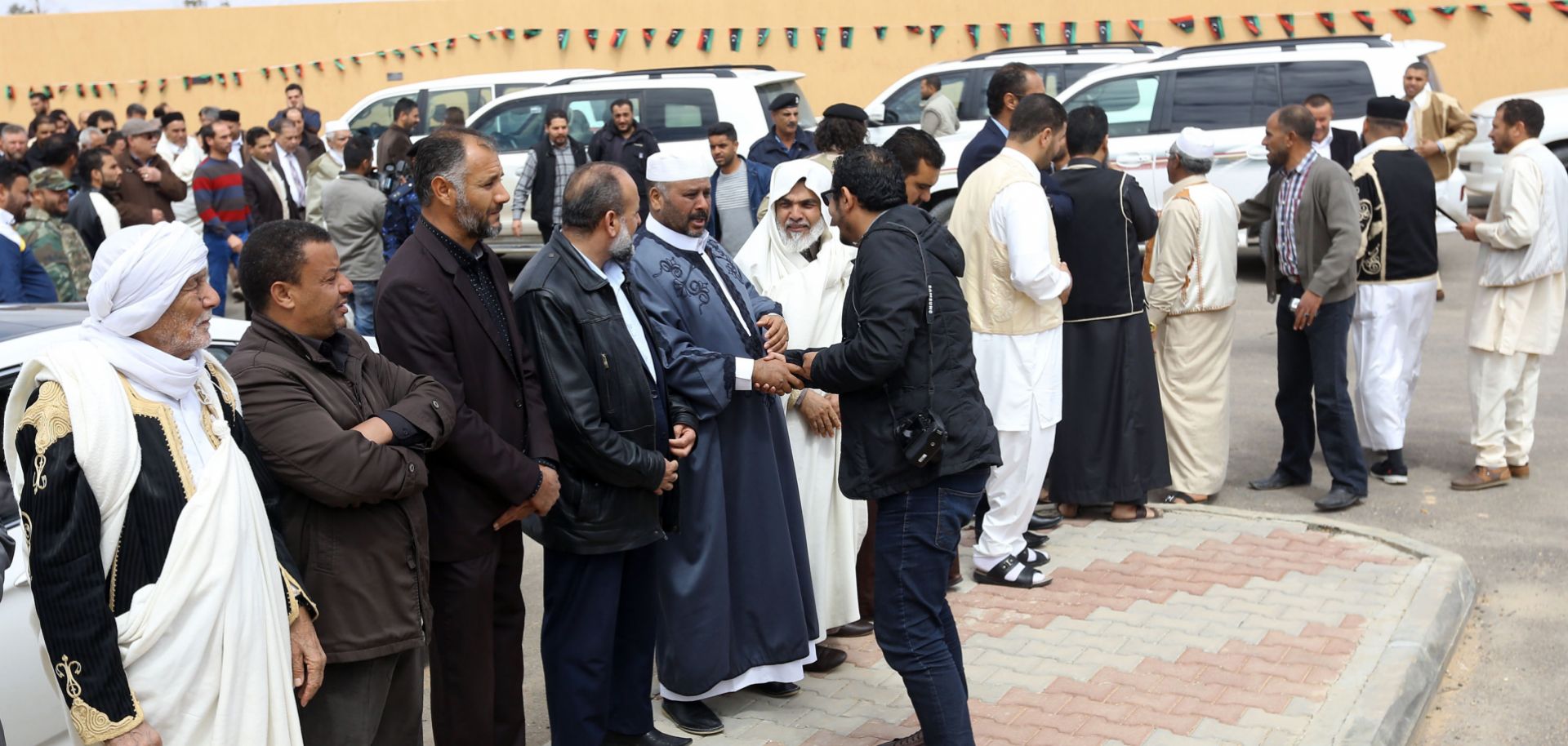 Libyan tribal leaders welcome visitors.