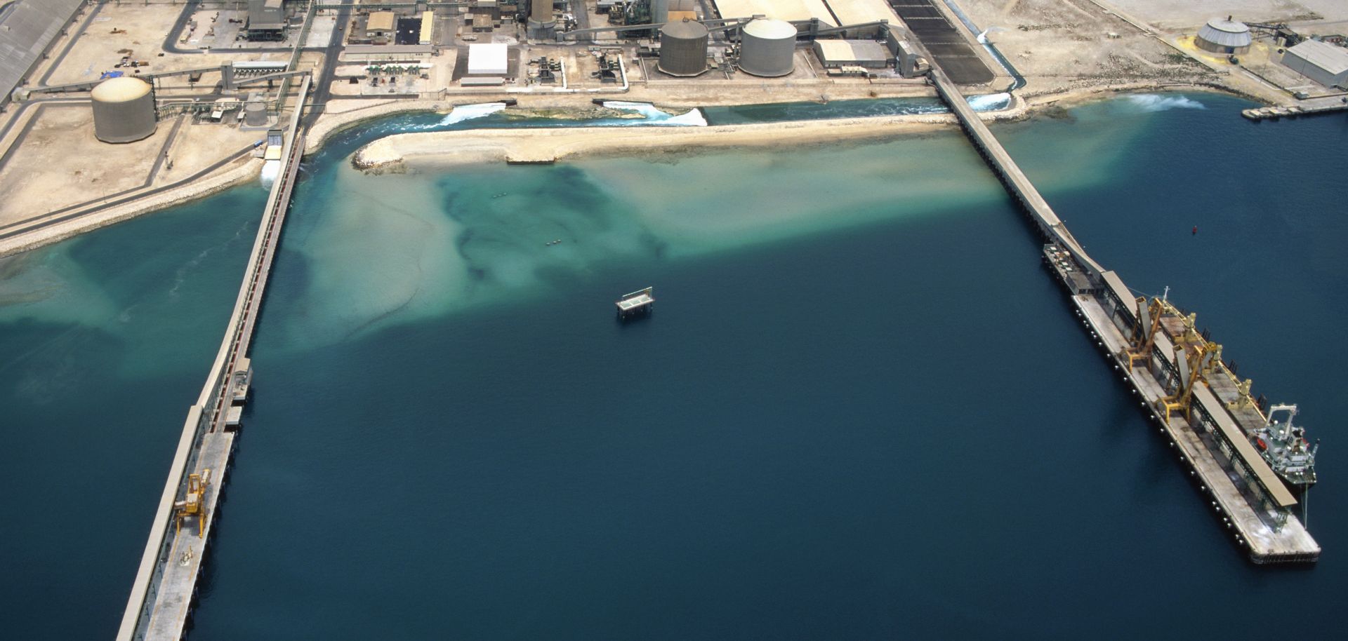 Aerial view Harbour for Liquid Natural Gas refinery.