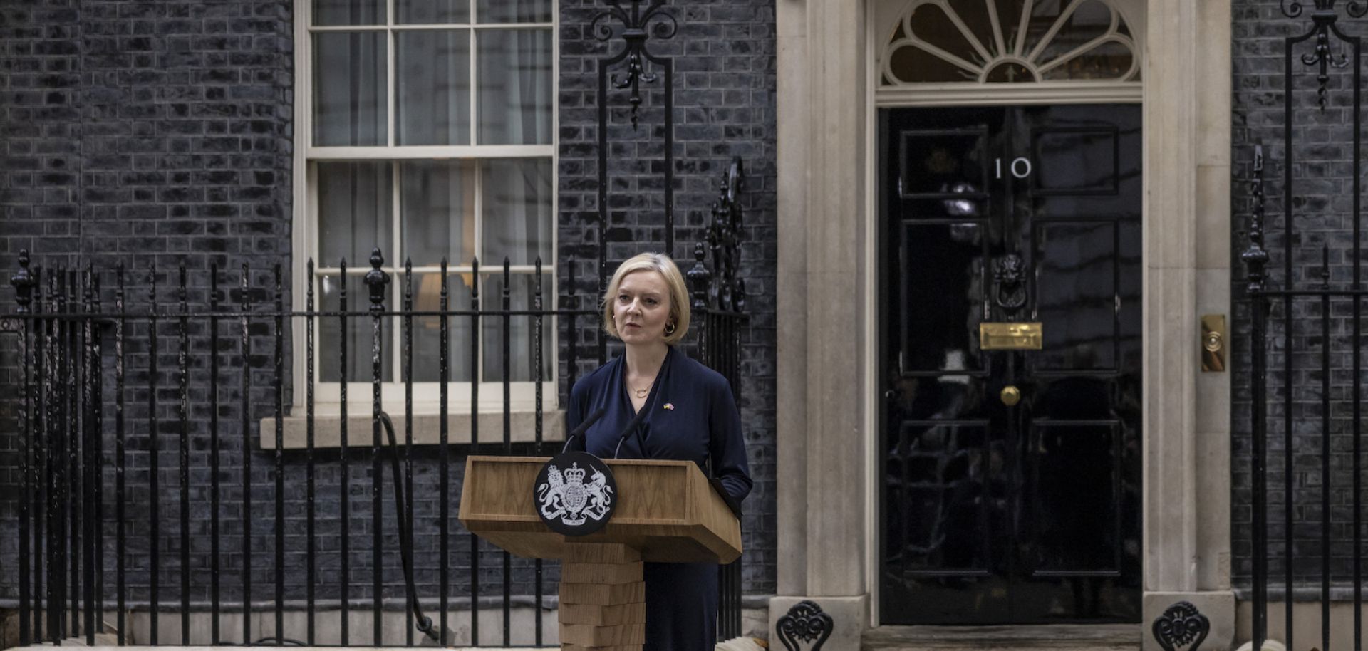 Liz Truss resigns as British prime minister on Oct. 20, 2022, in London.