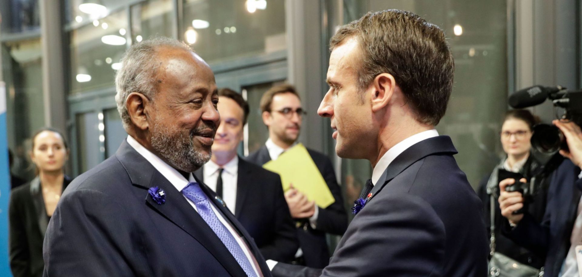 Djibouti's President Ismail Omar Guelleh and French President Emmanuel Macron during the Paris Peace Forum in November 2018