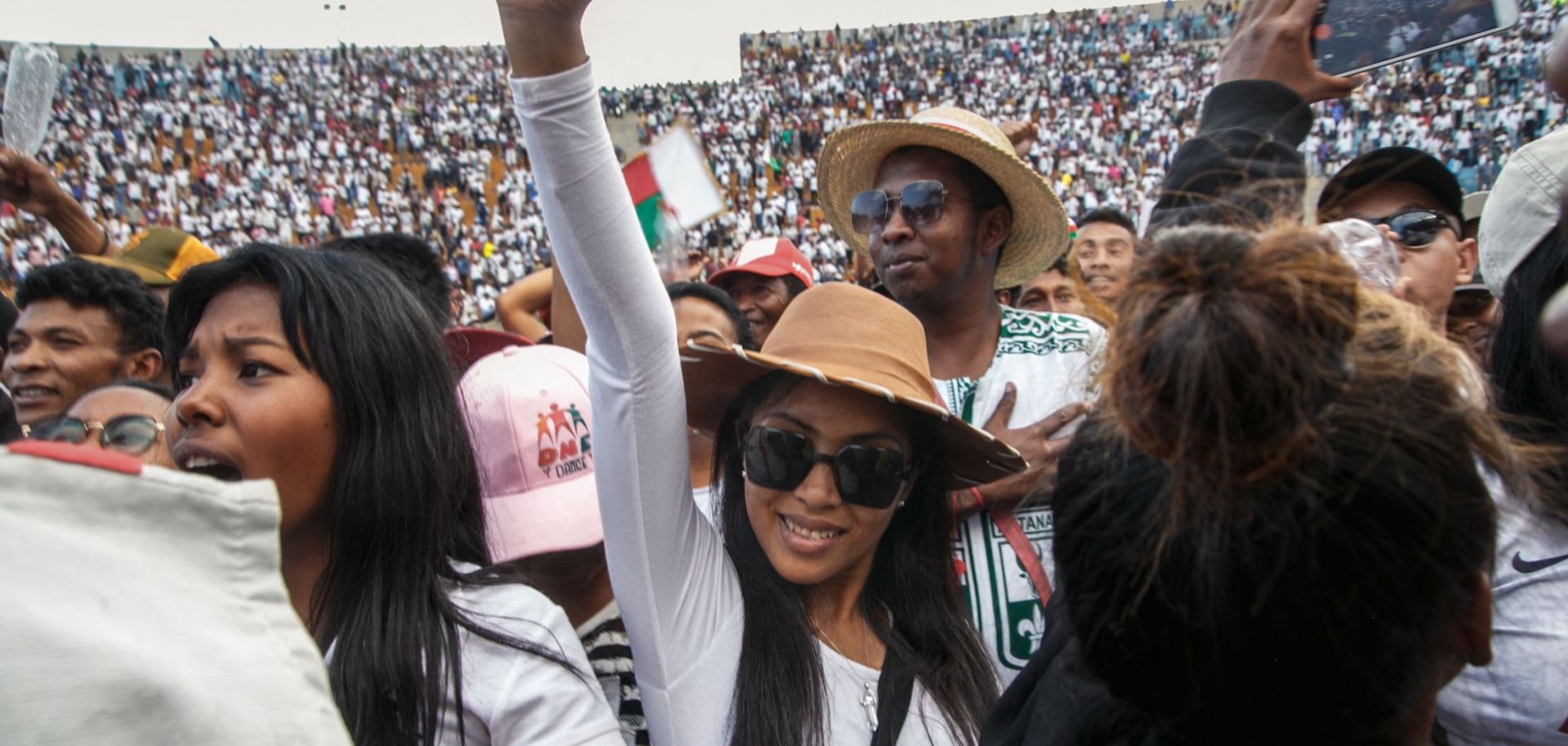 Opposition supporters attend a rally in Antananarivo, Madagascar, on Oct. 21, 2023, ahead of the country’s Nov. 16 presidential election.