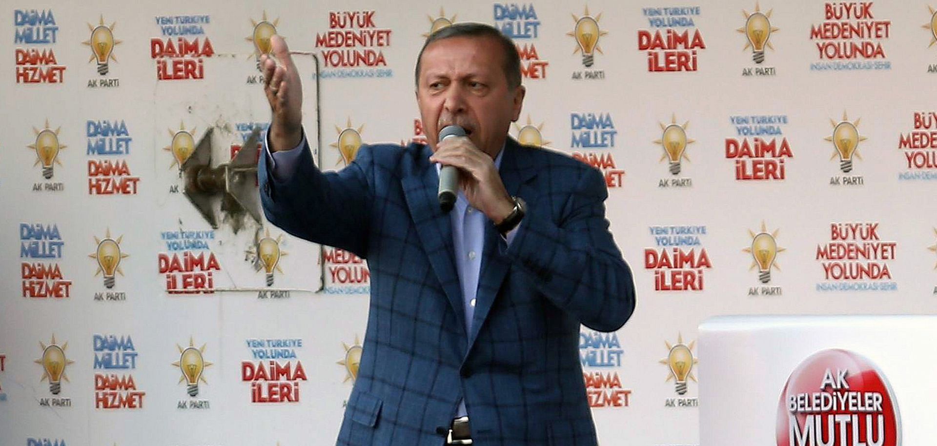 Turkish Prime Minister Recep Tayyip Erdogan addresses a crowd during an election rally in Ankara on March 22.