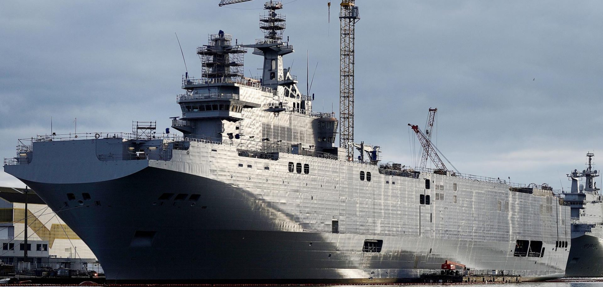 A Mistral-class warship under construction in Saint-Azaire, France, in December 2014.
