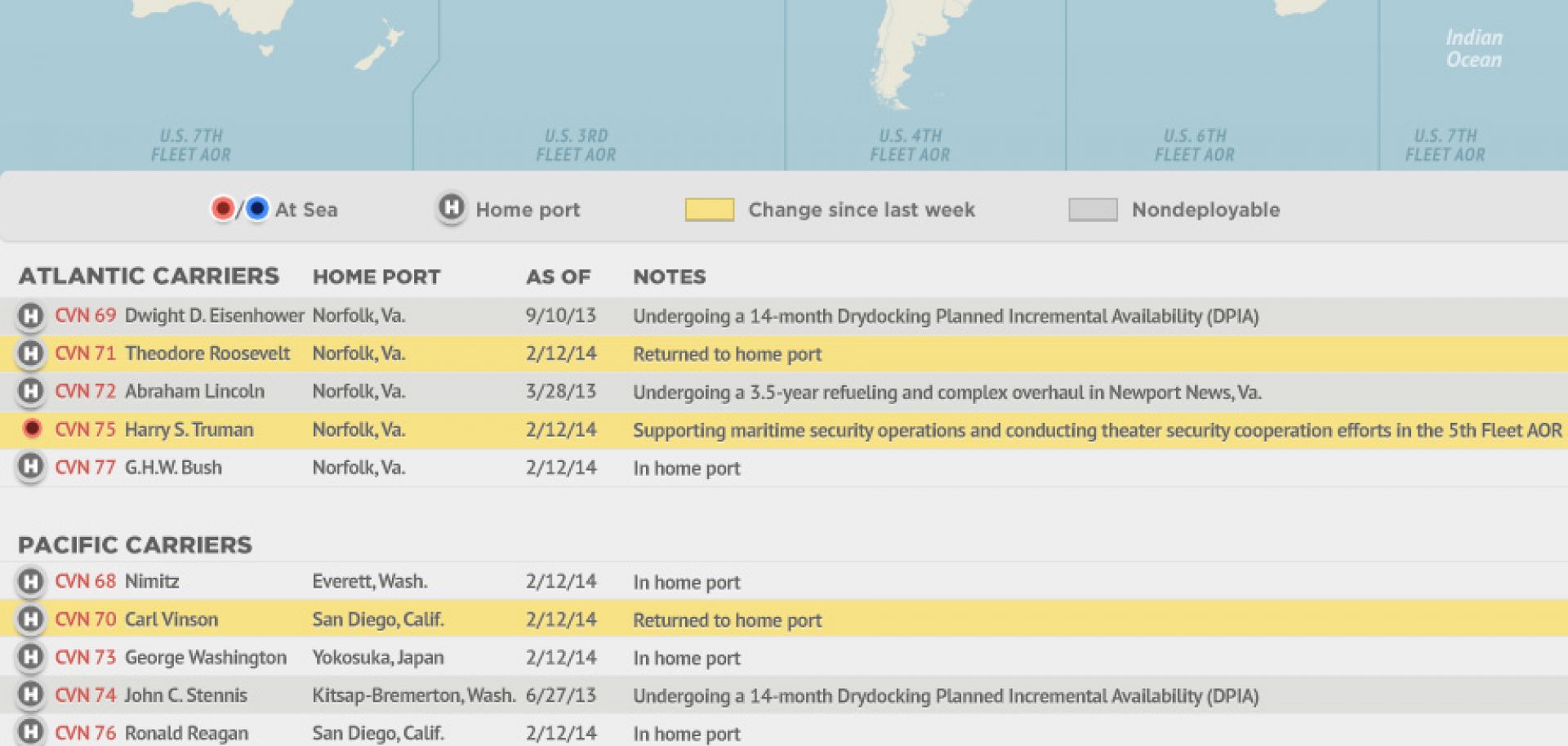 U.S. Naval Update Map: Feb. 13, 2014