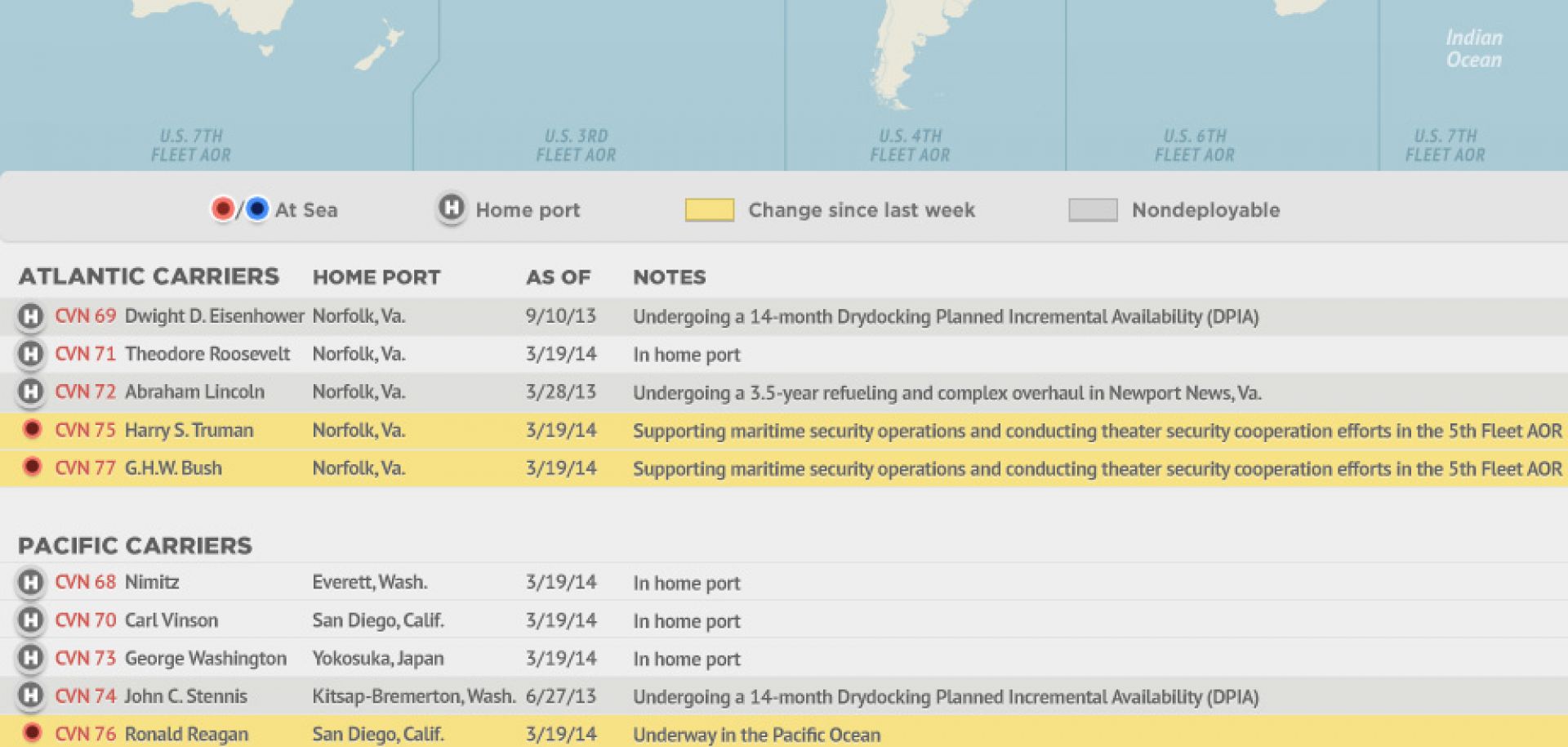 U.S. Naval Update Map: March 20, 2014