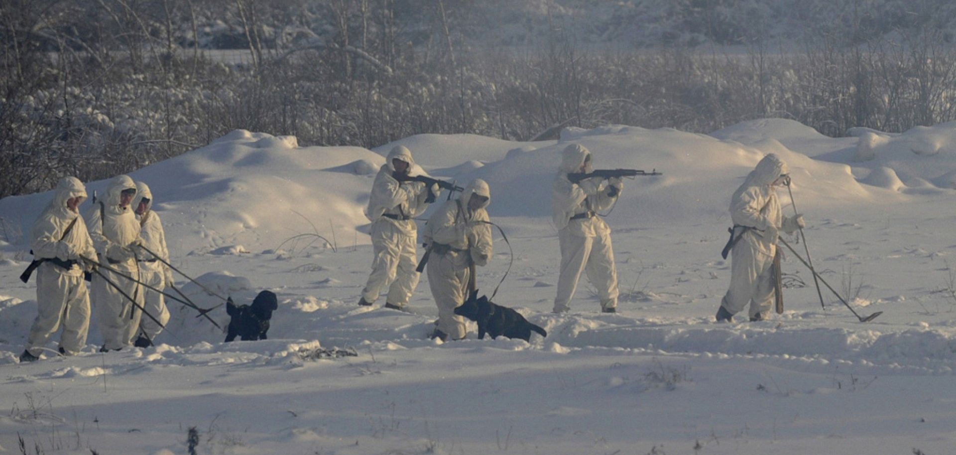 Elements from the Russian Army's Guards Engineer Brigade and Engineer Camouflage Regiment train in Arctic conditions, . Melting ice has opened up new transit routes and revealed to Moscow a lucrative prize along its vast northern frontage: the Arctic Circle.