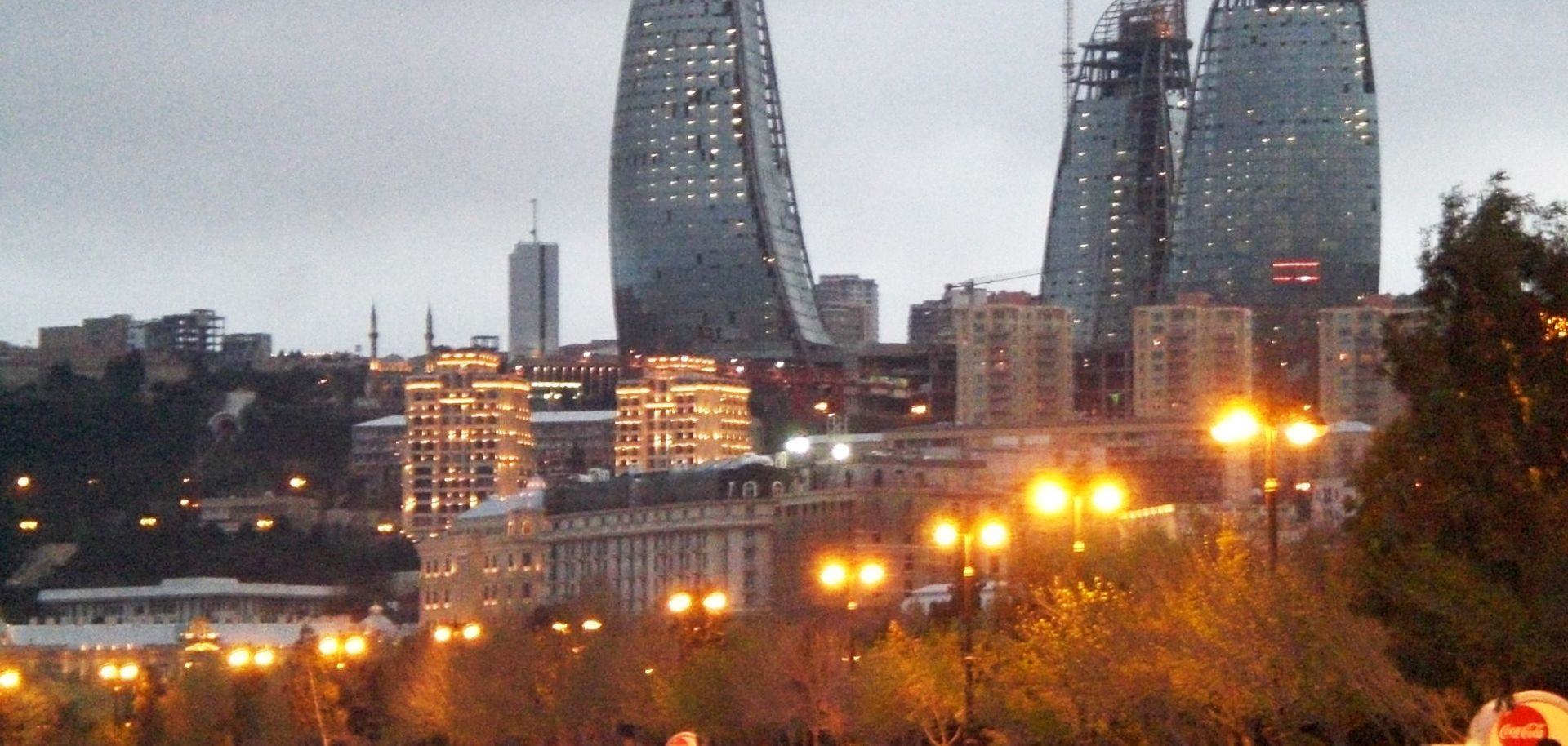 A view of the Bulvar boardwalk along the Caspian Sea in Baku.