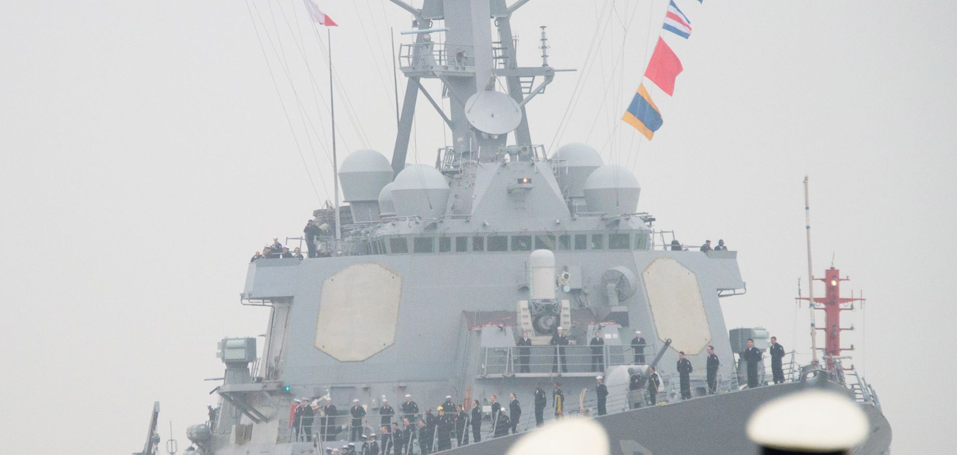 The guided missile destroyer USS Stethem (DDG 63) arrives at the Wusong military port in Shanghai on Nov. 16.