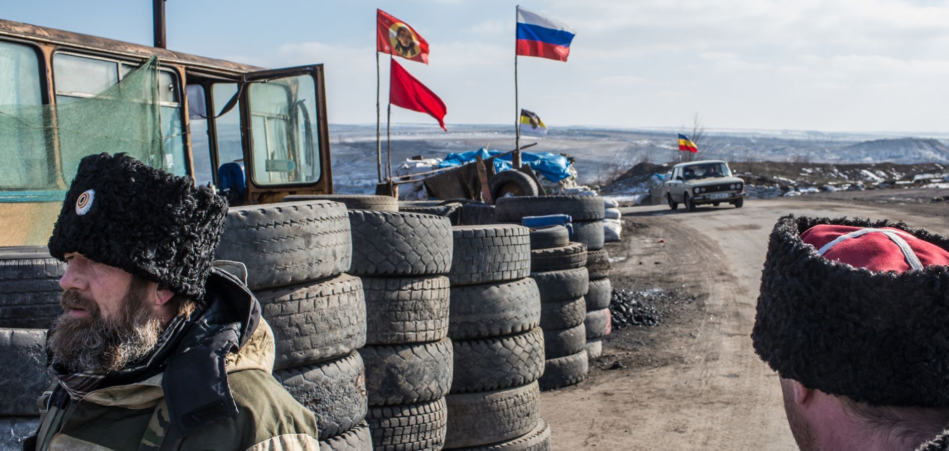 Pro-Russia Cossack rebels guard a checkpoint in Perevalsk, Ukraine, Feb. 20.
