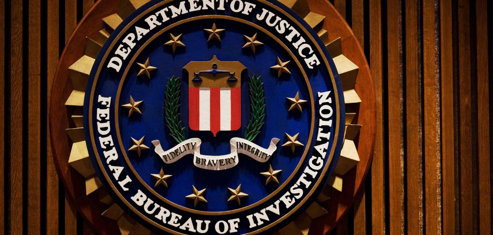 The Federal Bureau of Investigation crest inside the J. Edgar Hoover FBI Building in Washington, DC.