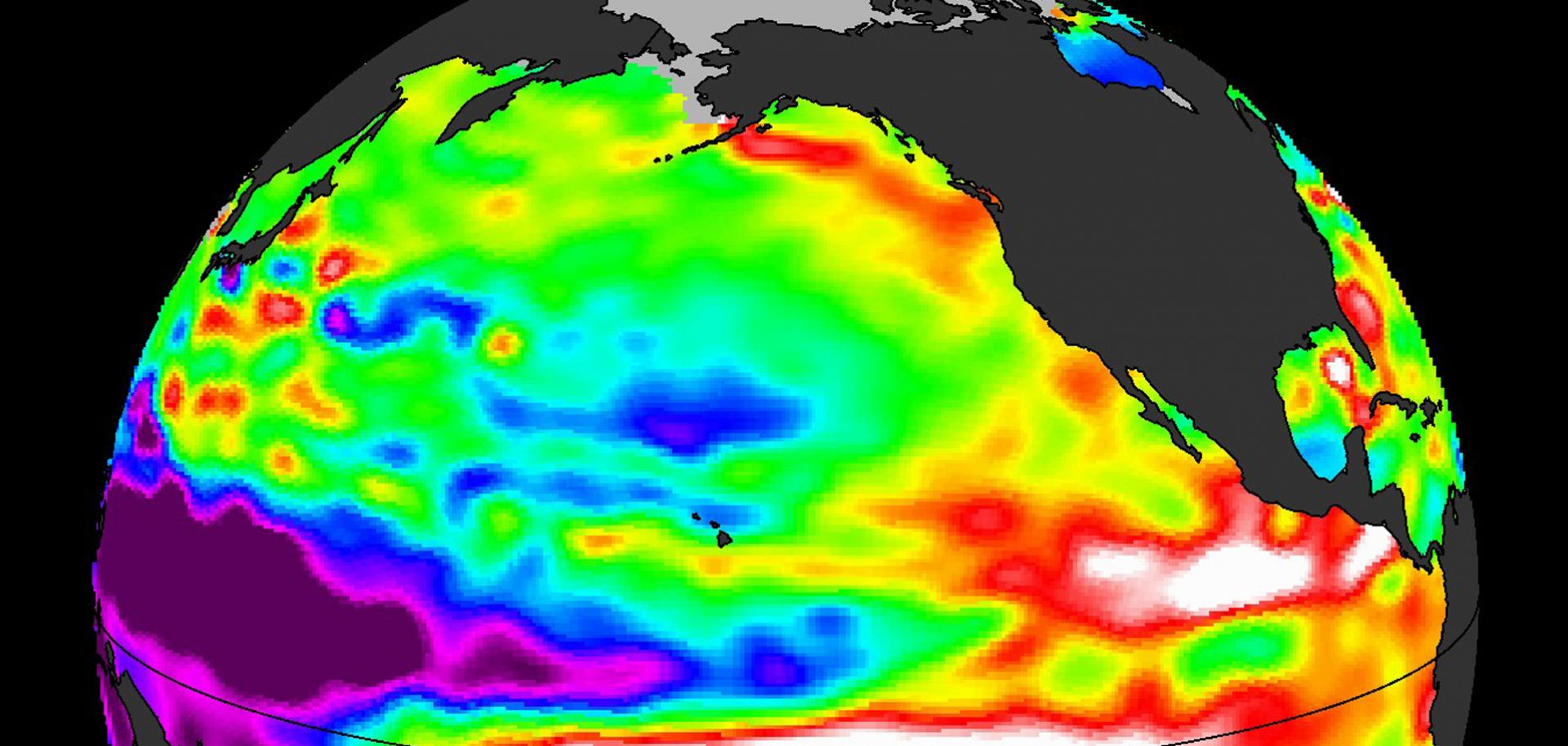 An image taken by NASA Jet Propulsion Laboratory's Jason-2 satellite on Aug. 20 shows sea surface height, which can be used to calculate how much heat is stored in the ocean below.