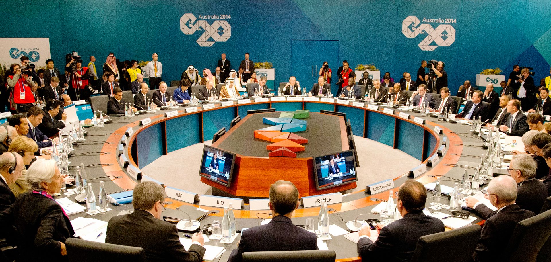 Leaders meet Nov. 15 during a plenary session at the G-20 summit in Brisbane, Australia.