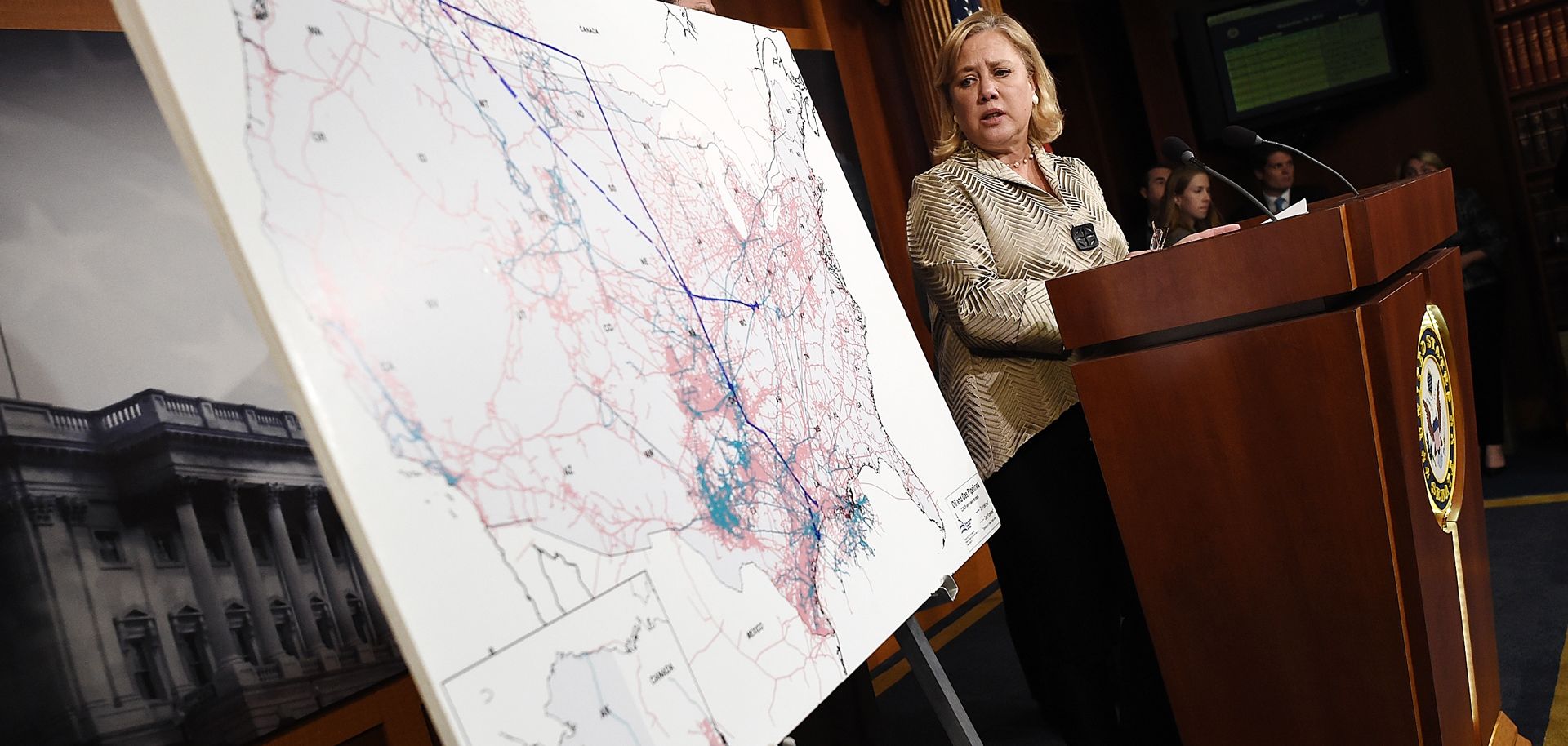 Former U.S. Sen. Mary Landrieu speaks after the Senate voted on the Keystone XL Pipeline Bill on Nov. 18, 2014.