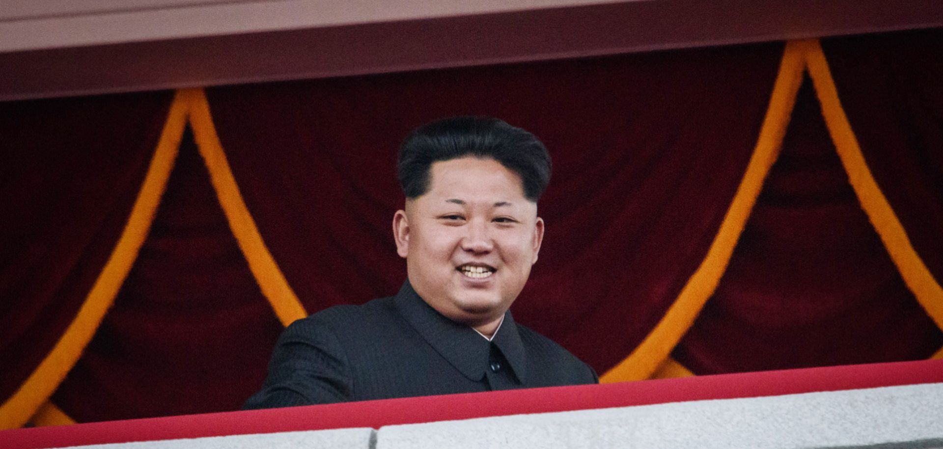 North Korean leader Kim Jong Un looks toward Kim Il Sung Square during a military parade in Pyongyang. 