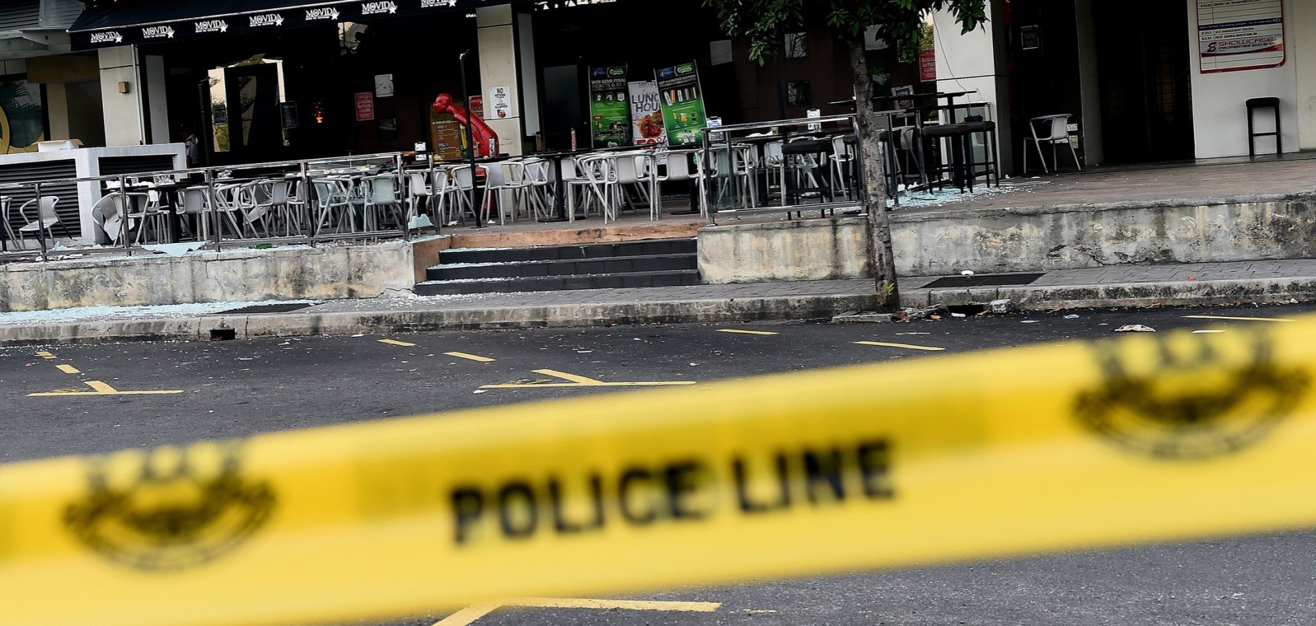 The scene after a hand grenade was thrown at a restaurant in Malaysia's central Selangor state in June 2016.