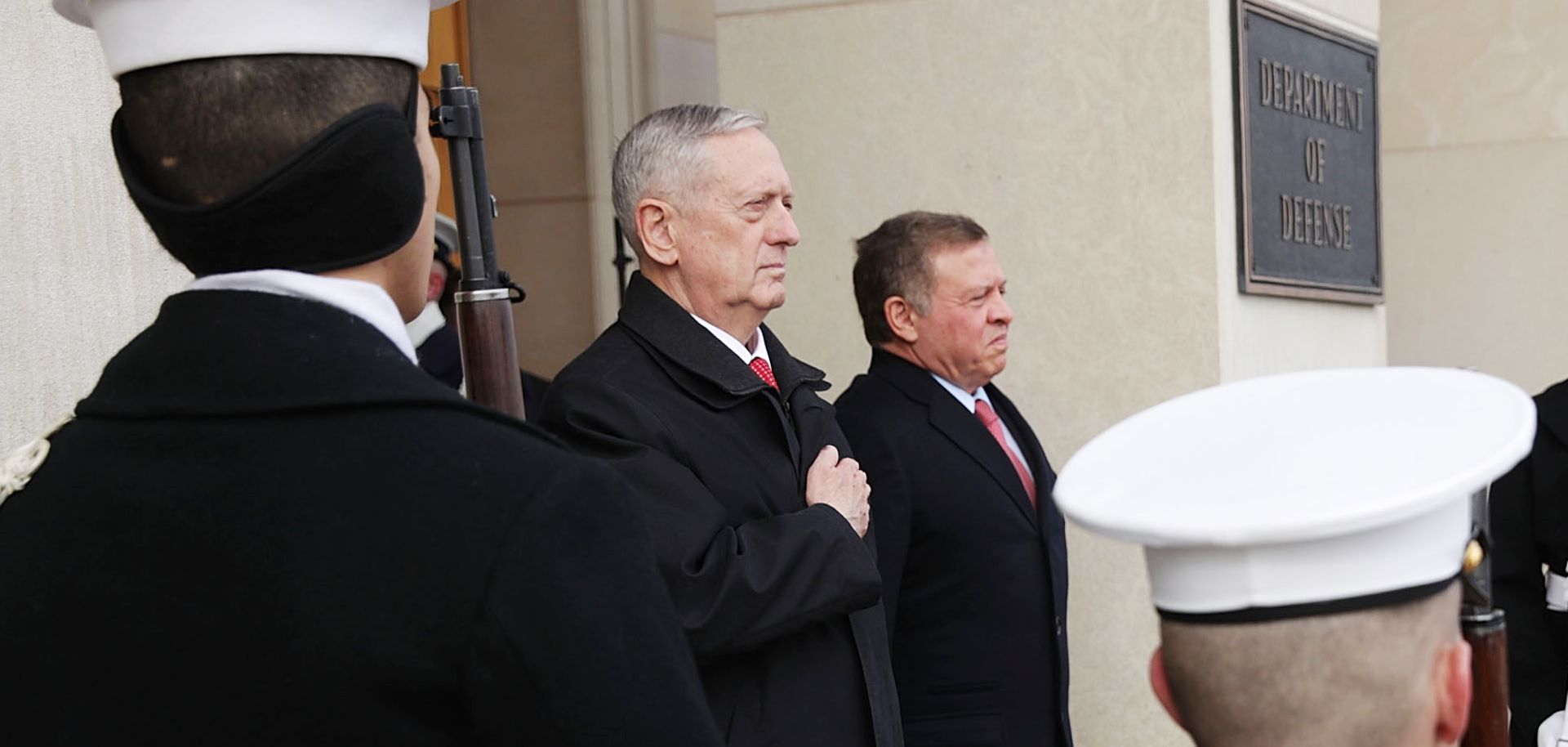 U.S. Secretary of Defense James Mattis (L), with Jordanian King Abdullah in a January ceremony. Mattis is dedicated to continue the fight against terrorism.