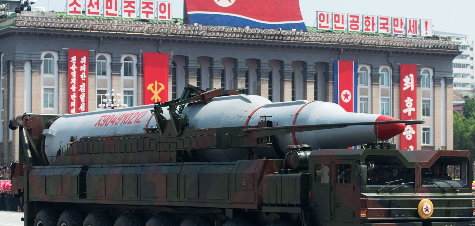 A North Korean Taepodong-class missile is displayed during a military parade marking the 60th anniversary of the Korean war armistice in Pyongyang on July 27, 2013.