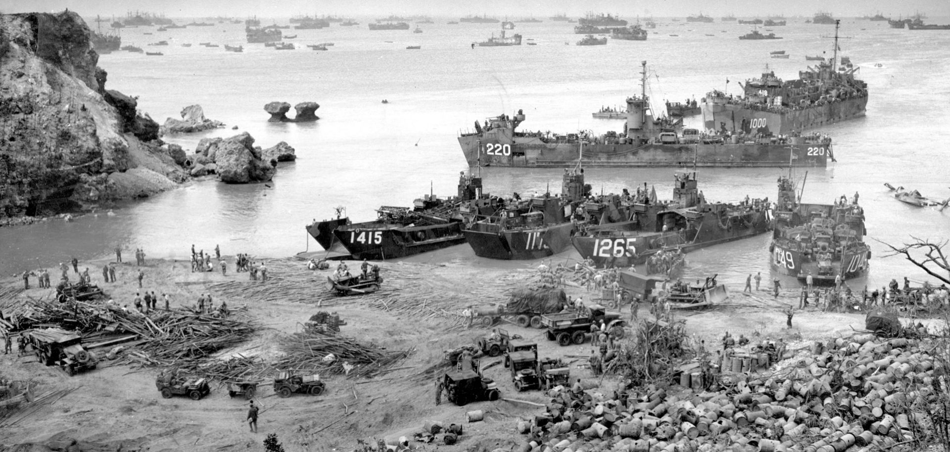 A U.S. task force carves out a beachhead on Okinawa in April 1945.