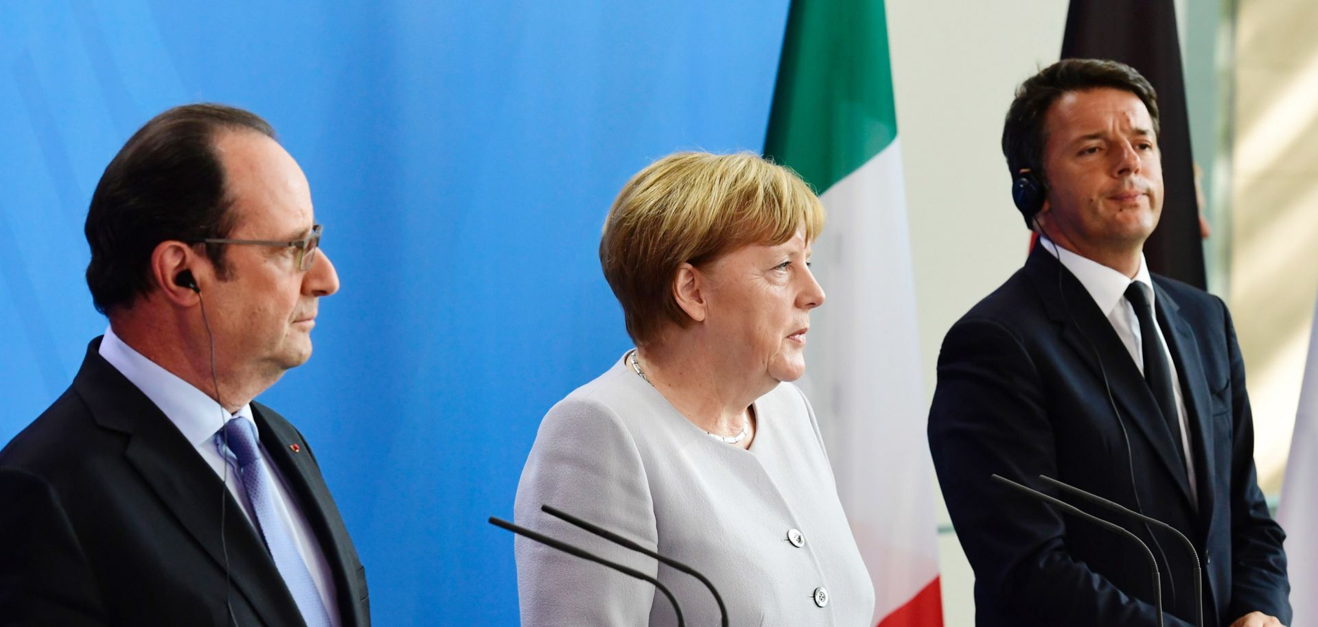 French President Francois Hollande (L), German Chancellor Angela Merkel (C) and Italian Prime Minister Matteo Renzi met June 27 to discuss the United Kingdom's referendum vote to leave the European Union. Buyer's remorse was the refrain in the wake of the June 23 Brexit vote.