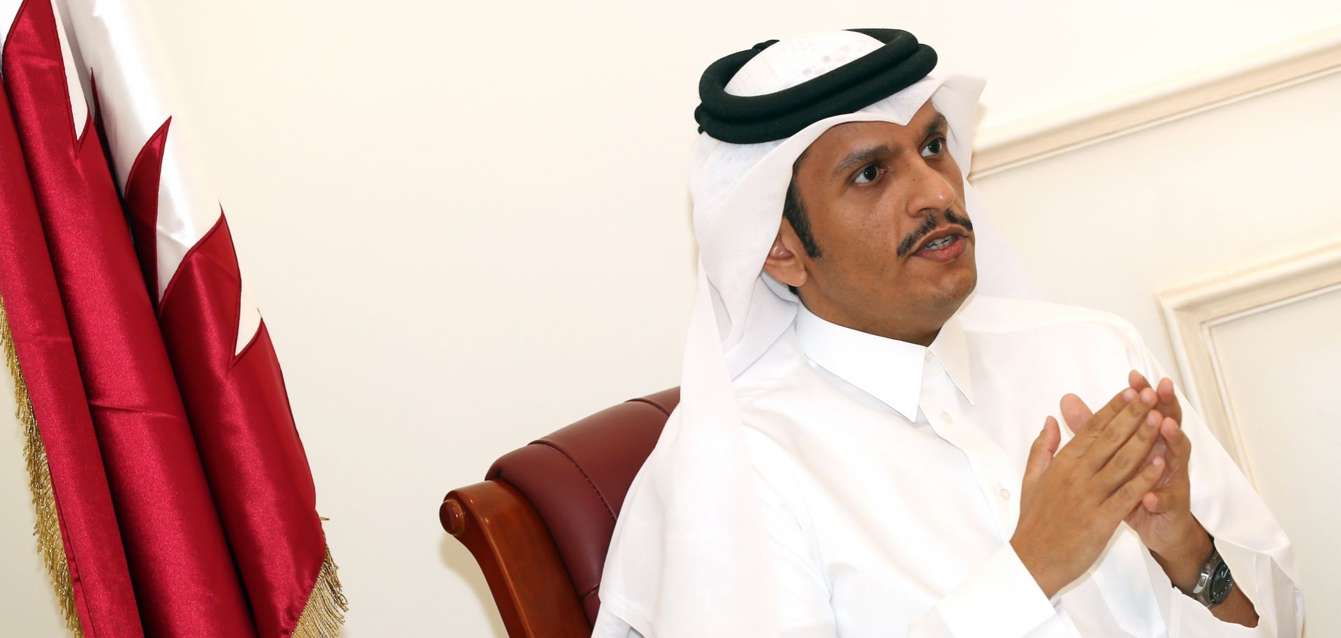 Sheikh Mohammed bin Abdulrahman al-Thani, Qatar's foreign minister, talks with journalists in Doha. The country's dispute with Saudi Arabia has forced states in and beyond the region to pick a side.