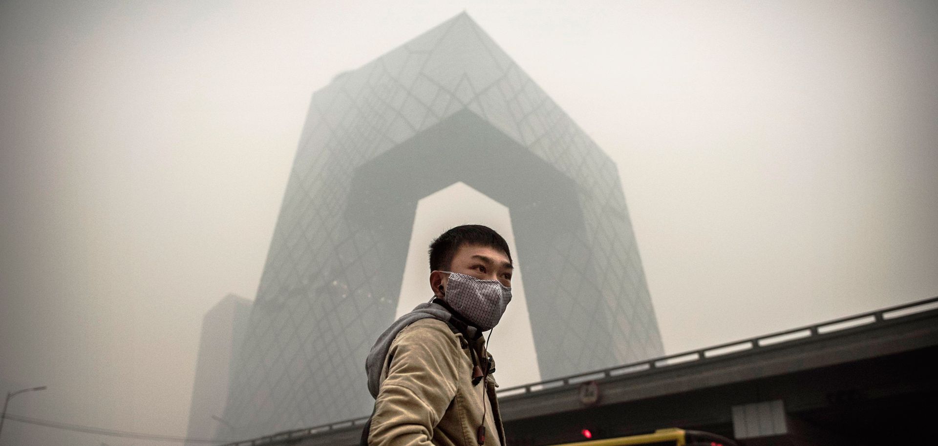 Heavy smog darkens the skies over Beijing in November 2014.