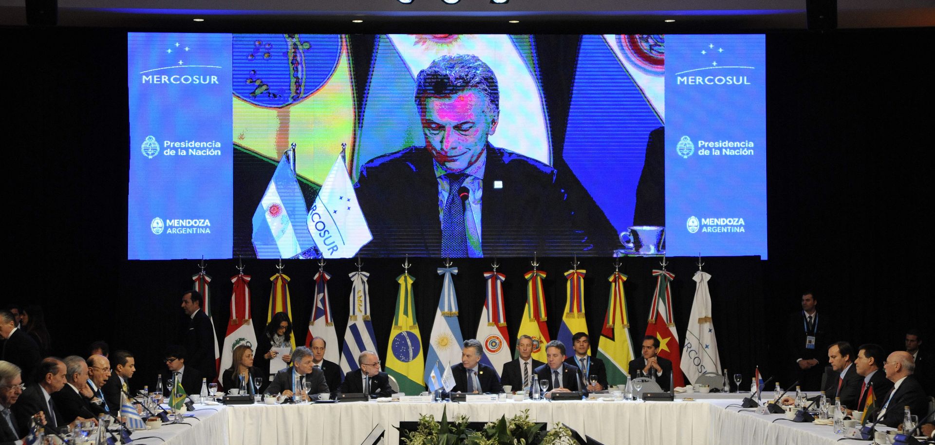 A shift in attitude by Mercosur's two biggest economies, Argentina (represented by President Mauricio Macri, speaking) and Brazil