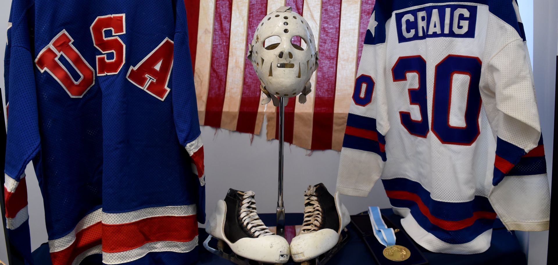Items from the 1980 U.S. Winter Olympic Games in which the United States defeated the Soviet Union and won the gold medal, called the Miracle on Ice.