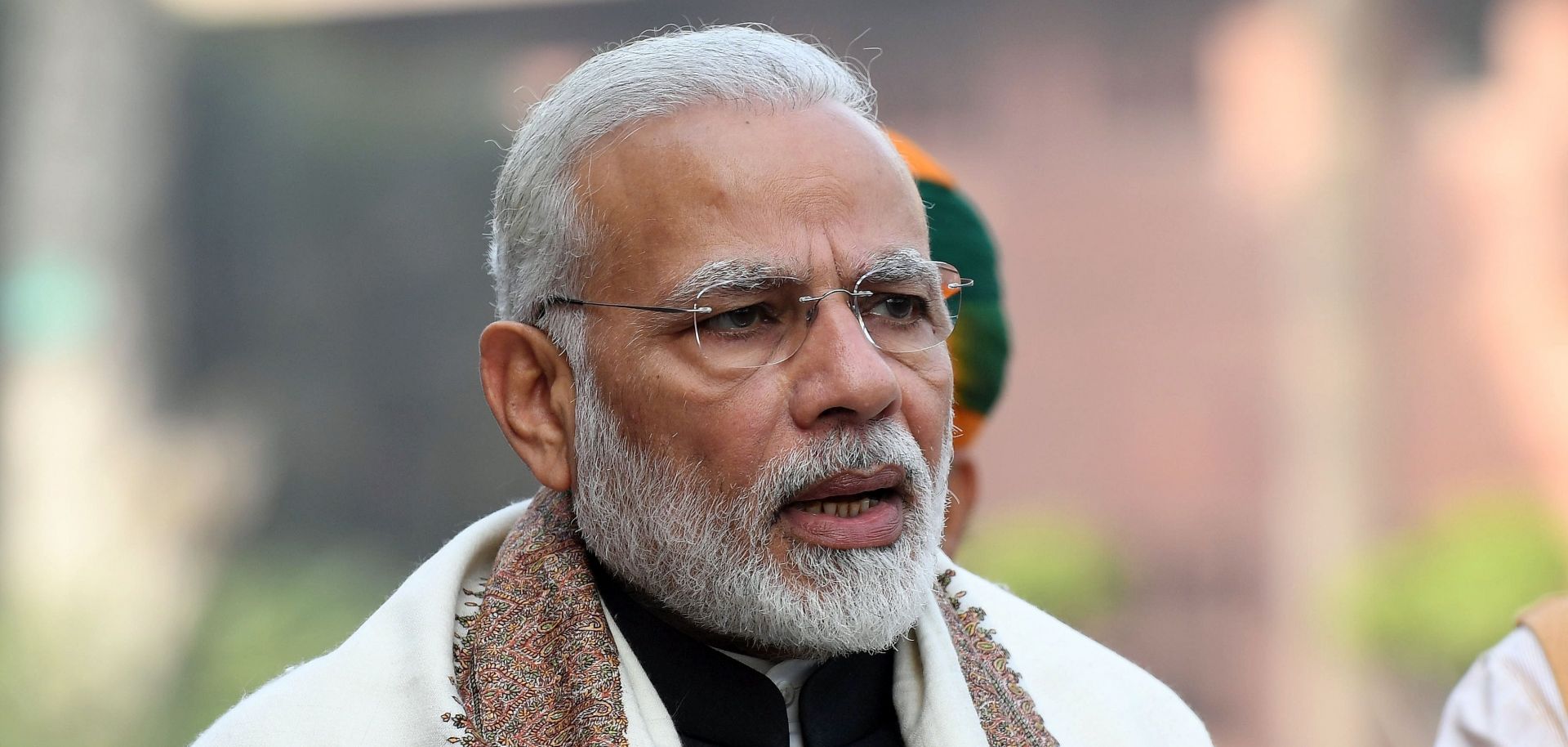 Indian Prime Minister Narendra Modi speaks to reporters before attending a budget session in Parliament on Jan. 29.