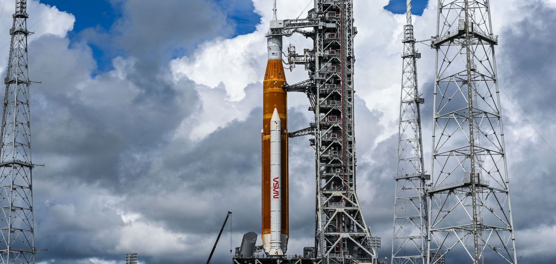 The Artemis I unmanned lunar rocket sits on the launch pad at the Kennedy Space Center in Cape Canaveral, Florida, on Aug. 25, 2022, ahead of its expected launch on Aug. 29. 