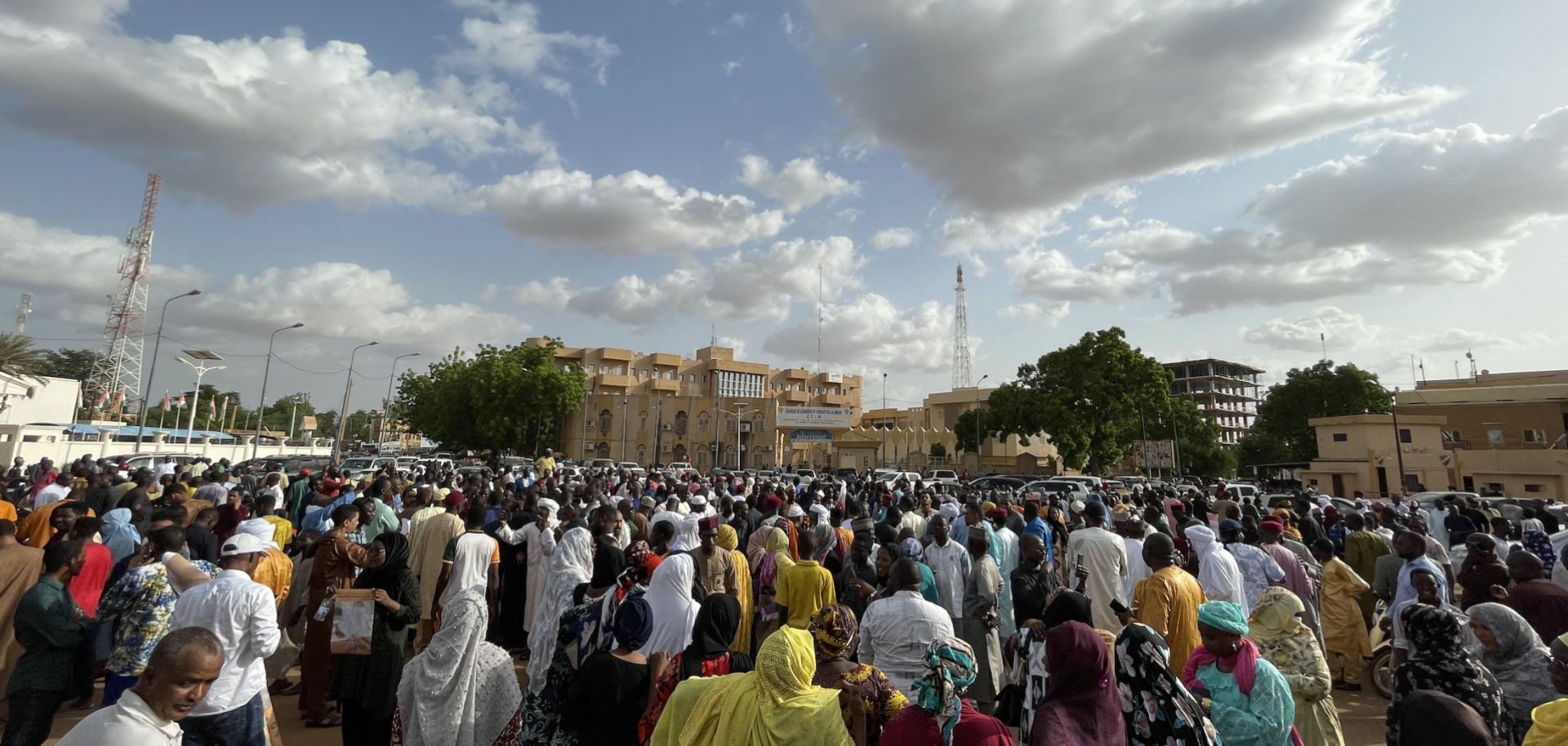 Nigeriens gather to show their support for President Mohamed Bazoum in Niamey, Niger, on July 26, 2023, after he was detained by guards earlier in the day. 
