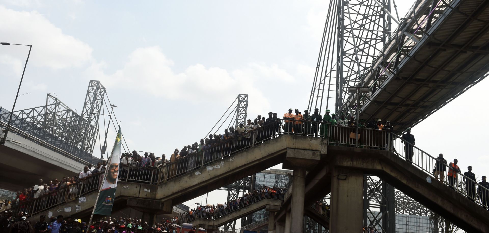 People attend the inauguration of the Oshodi Transport Interchange, a multistory bus terminal in Lagos, Nigeria, on April 24, 2019.