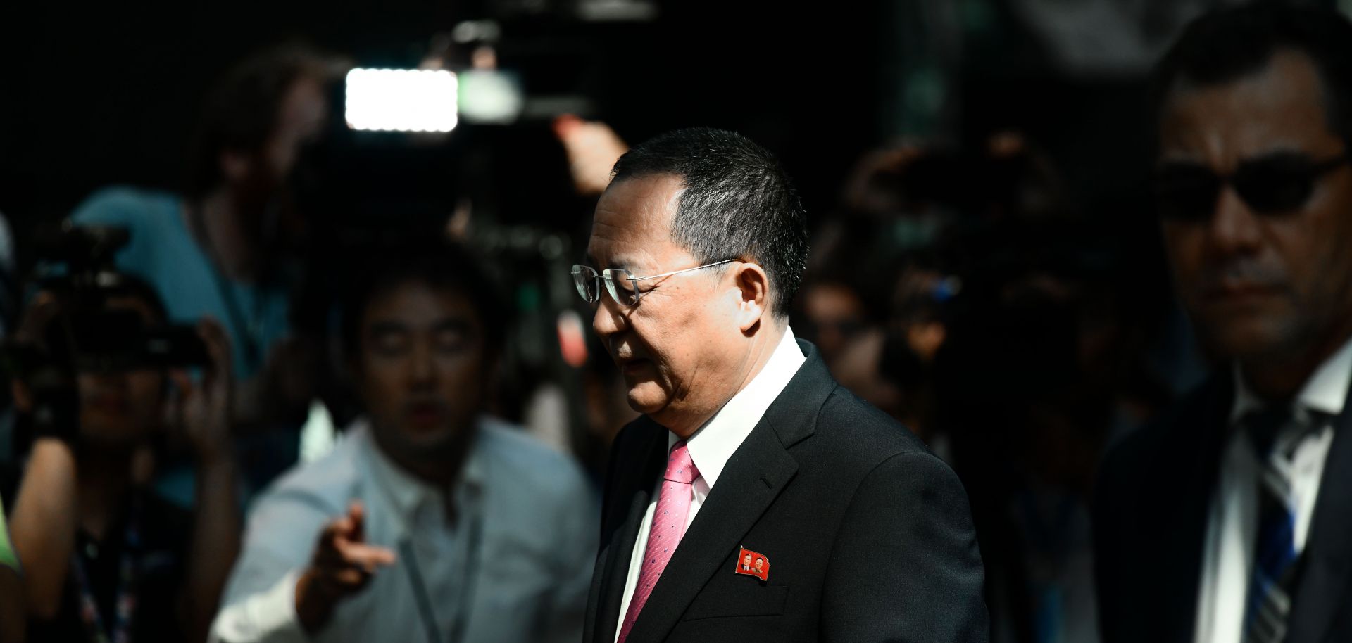 North Korean Foreign Minister Ri Su Yong leaves his hotel in New York on Sept. 25, headed to a news conference in which he accused the United States of declaring war.