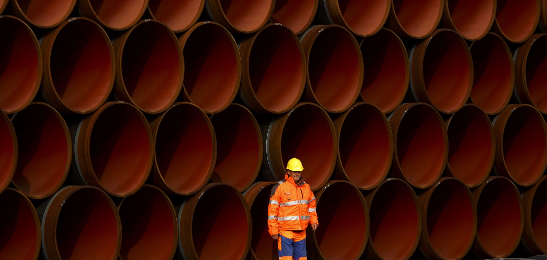 Pipes for the Nord Stream 2 pipeline lie stacked in Sassnitz, Germany, on Oct. 19, 2017.