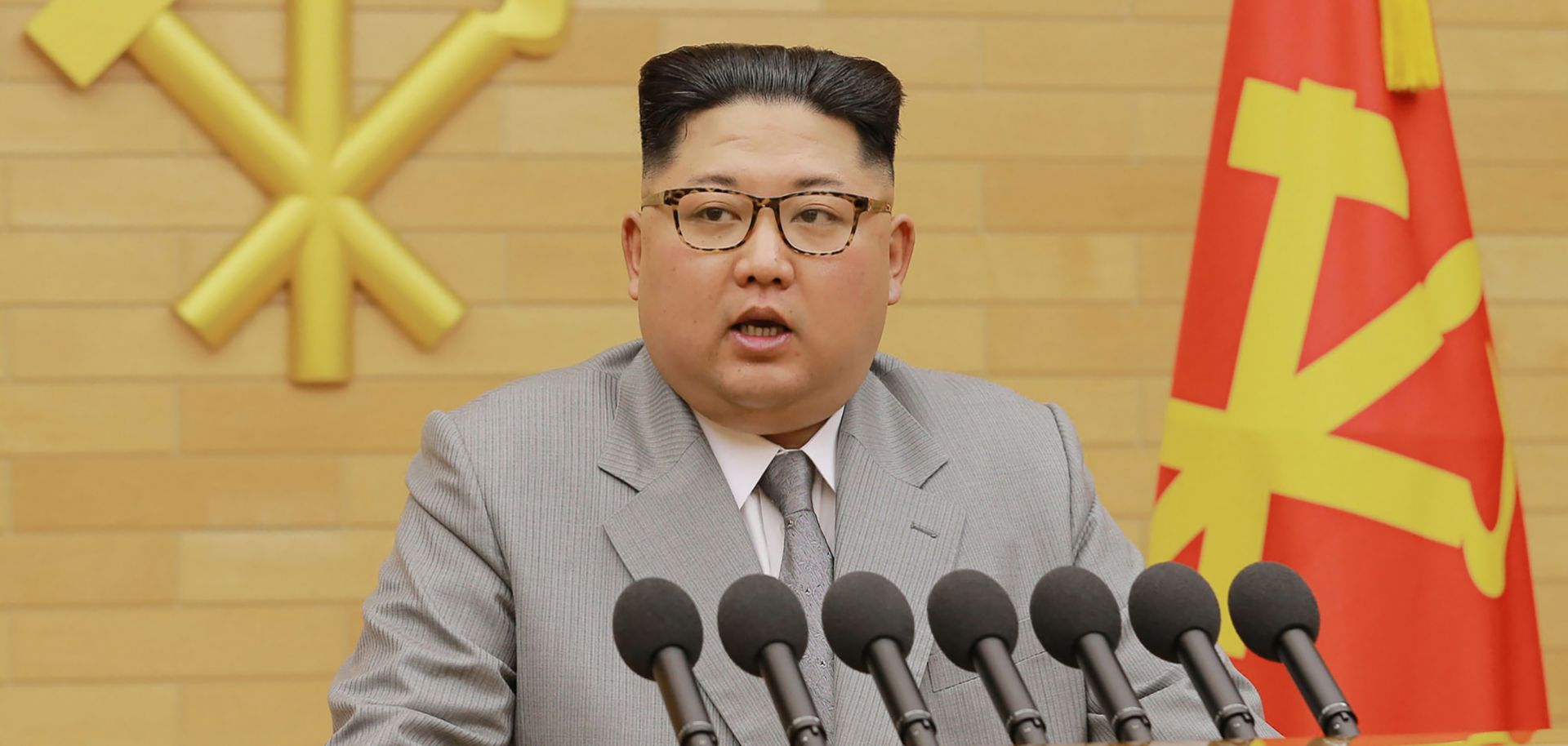 North Korean leader Kim Jong Un delivers a New Year's speech on Jan. 1, 2018.