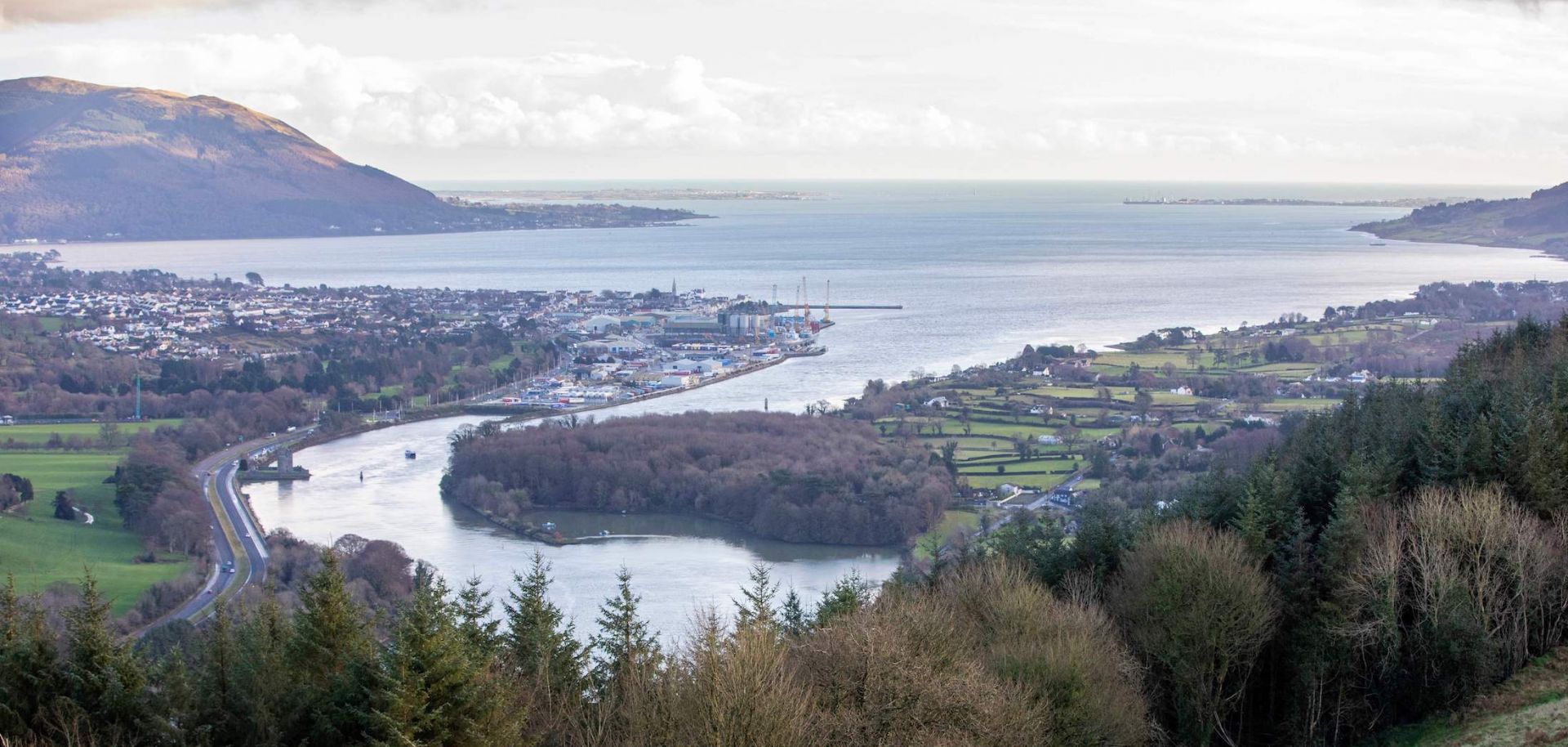 A photo taken on Dec. 15, 2020, shows the town of Warrenpoint, which sits on the border between Northern Ireland and the Irish Republic. 