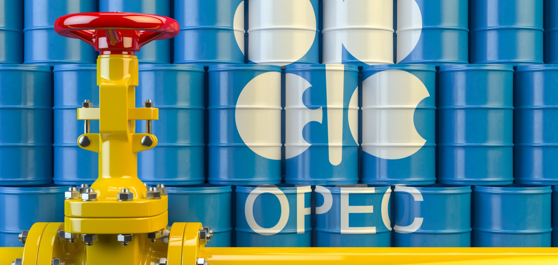 This illustration shows the OPEC logo and an oil pipeline.