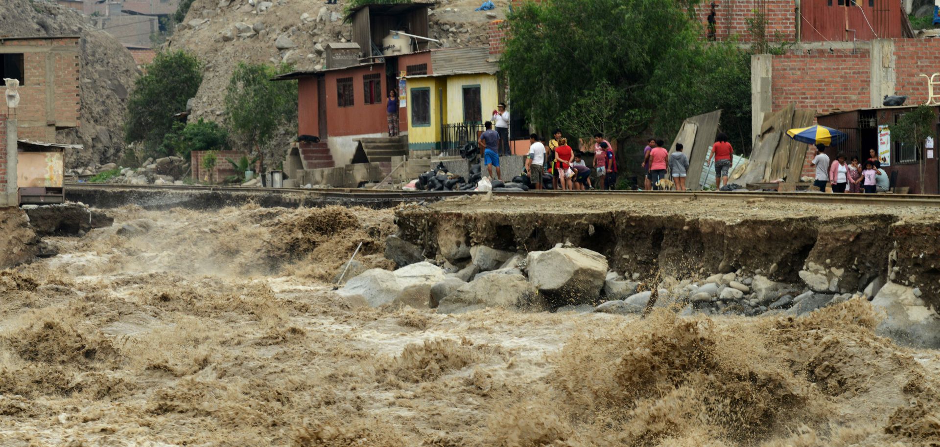 Flooding on the Rimac River on March 18, 2017, in Chosica, at the foot of the Andes east of Lima, Peru. The current El Nino contributed to floods, crop failure, heat waves and drought across Latin America in 2023, and its effects will persist until it lifts in the second quarter of 2024.