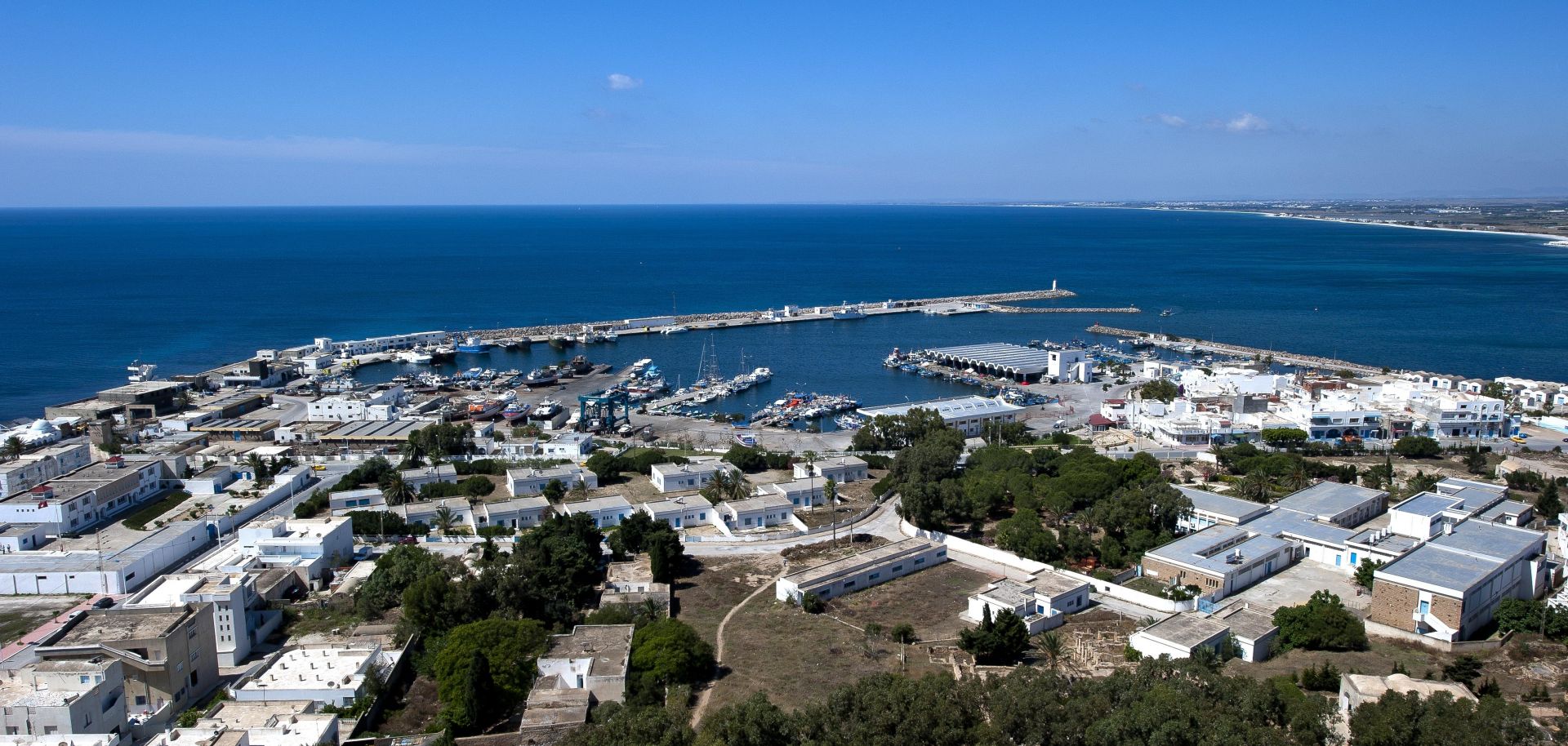 View of the Mediterranean Sea from the port of Kelibia in Tunisia.