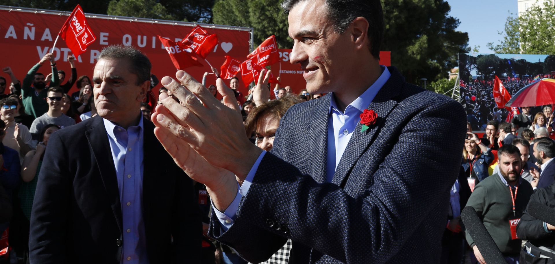 Pedro Sanchez, leader of the Spanish Socialist Workers' Party, attends a rally.